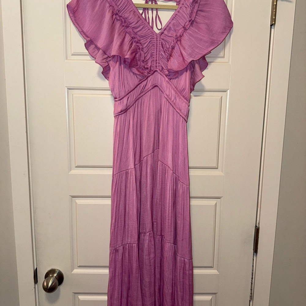 Joie Vibrant Pink Purple Midi Dress with Ruffle Details